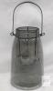 Jall & Co. Mason Jar Lantern, Smoky Glass, 8.5" Tall, Wire Handle, Removable Candle Holder, 2012 Patent