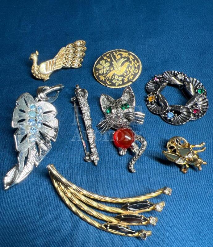 Cat Tremble Bee Peacock + Rhinestone Brooches