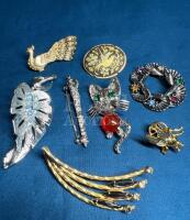 Cat Tremble Bee Peacock + Rhinestone Brooches