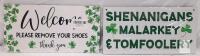 Set of 2 Shamrock Wooden Wall Plaques - 11.5"x6" - Welcome & Shenanigans, Rope Hanging, New