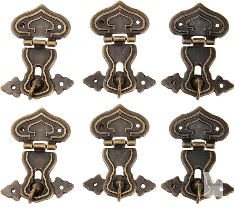 New 6pc Antique-Style Metal Lock Decorative Hasps Hook Wooden Jewelry Box Padlock with Screws Vintage Furniture Hardware 3.4" Long Each