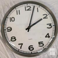 Quartz Analog Wall Clock, 12&rdquo; Diameter, Metal Bezel, White Face, Arabic Numbers, Serial 1638