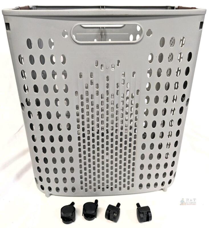 Gray Rolling Laundry Hamper, Plastic, 22"x13"x18", 1.5 Bushel Capacity, 4 Removable Wheels
