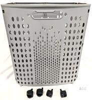 Gray Rolling Laundry Hamper, Plastic, 22"x13"x18", 1.5 Bushel Capacity, 4 Removable Wheels