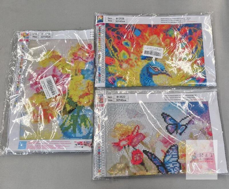 Diamond Painting Kit Lot, B12928/B13522/B13103, 3 Canvases, 11.8"x15.7" & 11.8"x11.8", Nature Themes