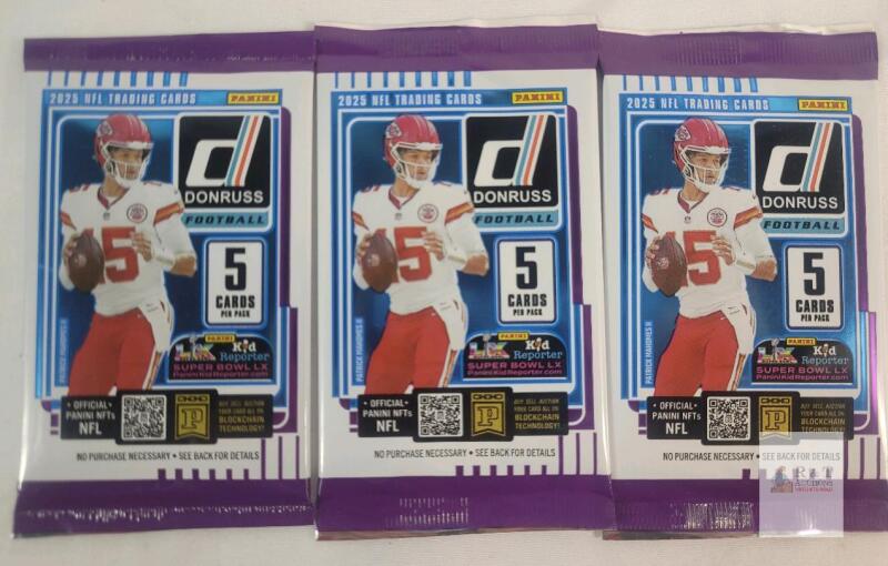 2025 Panini Donruss NFL Football Sealed Trading Card Wax Packs . Three (3) Sealed Packs