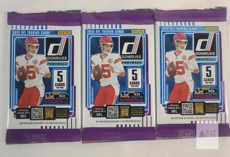 2025 Panini Donruss NFL Football Sealed Trading Card Wax Packs . Three (3) Sealed Packs