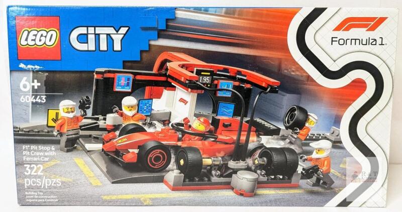 New Sealed LEGO &times; Formula 1 F1 Pit Stop & Pit Crew With Ferrari Car, #60443, 322 Pieces