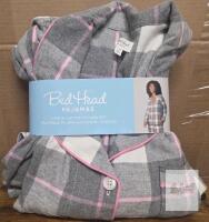 NEW BedHead Pajamas 2-Piece Cotton Plaid Set, Women's Size Large, Gray/Pink, Button-Up Top