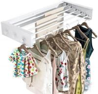 New Paihocou Collapsible Clothing Storage Organizer Drying Rack Wall Mounted for Laundry- 5 Aluminum Rods with 6 Hook Foldable Closet Shelves, Space Saving Storage for Indoor Outdoor(White,31.5'')