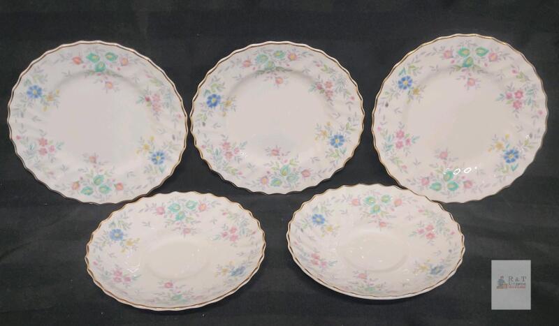 Vintage Royal Doulton " Pastoral " Saucers (2) & Dessert Plates (3) . No chips or cracks