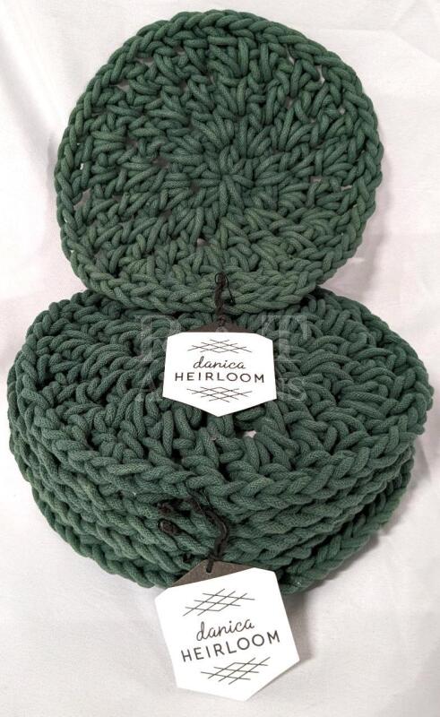 6 (Six) New DANICA Heirloom Handmade Cotton Trivets 9" (Jade)