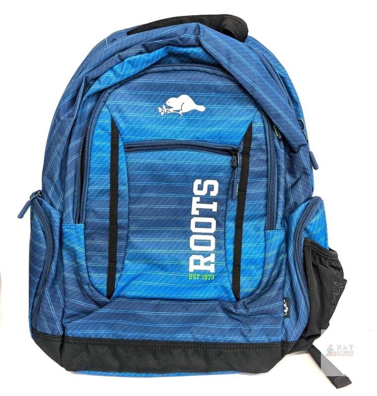 New ROOTS 15.6" Laptop Computer Backpack (5910) Blue Print, 18" Long, Spacious, Padded Straps