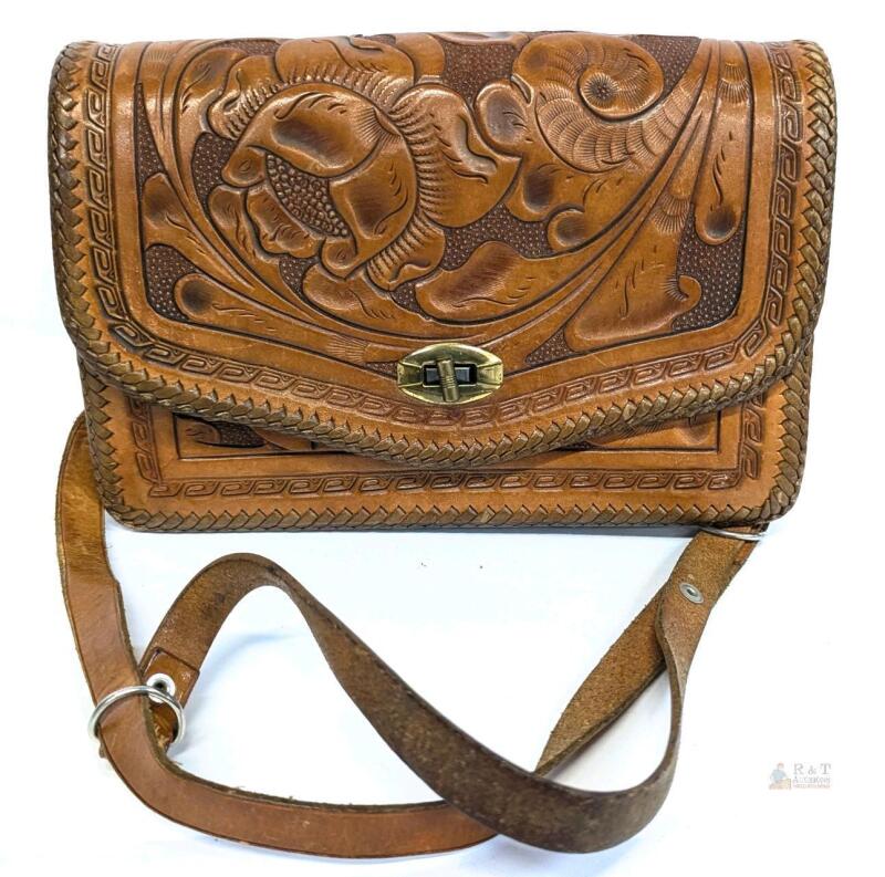 Vintage Paredes Mexico Tooled Leather Purse 10" &times; 2.5" &times; 6.5"