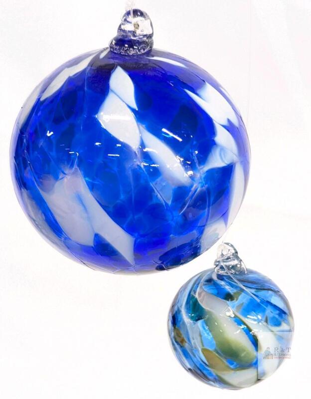 2 Handblown Art Glass Gazing Ball / Witch Ball / Friendship Ball Ornaments, 2" - 3" " No Chips or Cracks