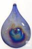 Handblown Art Glass Flat Iridescent Tear Drop Ornament Dark Blue, 7.5" Long No Chips or Cracks