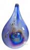 Handblown Art Glass Flat Iridescent Tear Drop Ornament Dark Blue, 7.5" Long No Chips or Cracks - 2