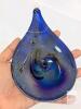 Handblown Art Glass Flat Iridescent Tear Drop Ornament Dark Blue, 7.5" Long No Chips or Cracks - 5
