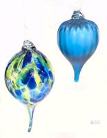 2 Handblown Art Glass Reverse Tear Drop Gazing Ball Ornaments, 4" - 6.5" Long, No Chips or Cracks