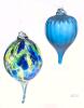 2 Handblown Art Glass Reverse Tear Drop Gazing Ball Ornaments, 4" - 6.5" Long, No Chips or Cracks