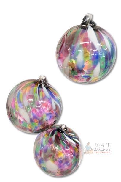 3 Handblown Art Glass Gazing Ball / Witch Ball / Friendship Ball Ornament, 2.75" No Chips or Cracks