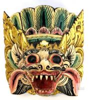 Vintage Hand-Carved Balinese Wood Barong Mask, 10" Tall