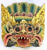 Vintage Hand-Carved Balinese Wood Barong Mask, 9.75" Tall