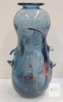 Hand-Blown Art Glass Vase, 9" Tall, Blue with Copper Streaks, Signed "B.F. Guild"