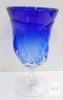 Hand-Blown Cobalt Blue Art Glass Goblet, Signed and Dated 89, Swirled Clear Stem, 7-Inch