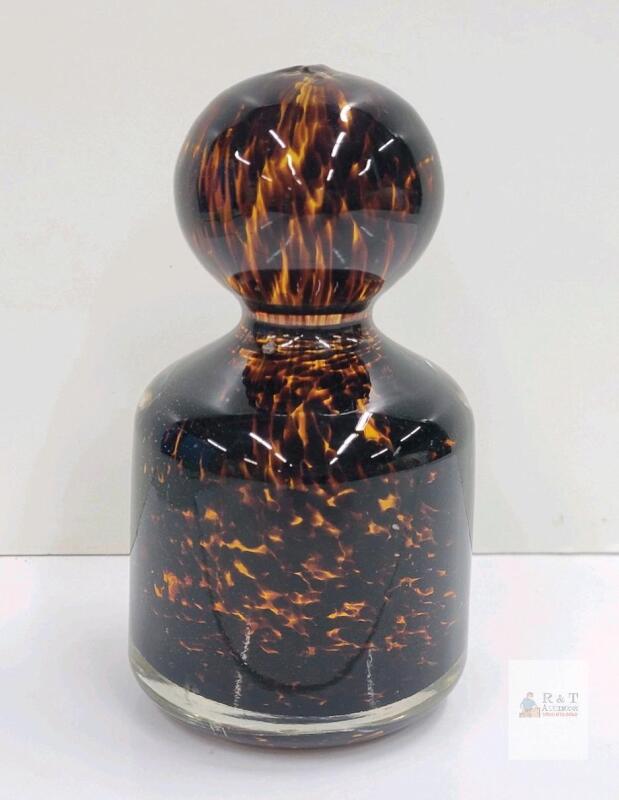 Murano Hand-Blown Art Glass Paperweight with Flame Pattern, 4.25 in Tall, Possibly Arte Veneziana - Unsigned