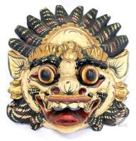Vintage Hand-Carved Balinese Wood Barong Mask, 9.7" Tall
