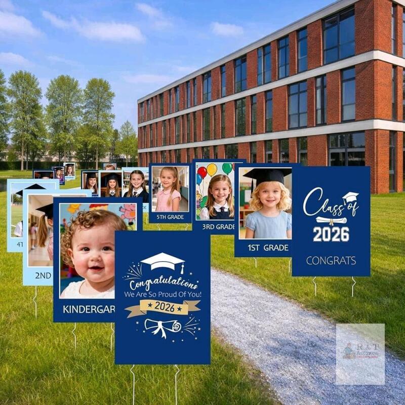 New Yalikop 15 Pcs Graduation Yard Signs 16.5 x 11.8'' Grad Decoration 2026 Happy Graduate Lawn Garden Sign with Metal Stakes Outdoor Hanging Ornament for Grad Party Walkway, Lawn, Garden X004Y9J811