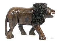 Carved Ironwood Lion Figure, Possible Candleholder Due To Its Flat Top, 6.6" Tall