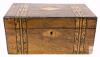 Antique Marquetry Mosaic Inlaid Burl Walnut Tea Caddy Decorative Stash Box, 10" &times; 5.35" &times; 4.75" Tall, Chip Present on Side of Lid
