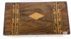 Antique Marquetry Mosaic Inlaid Burl Walnut Tea Caddy Decorative Stash Box, 10" &times; 5.35" &times; 4.75" Tall, Chip Present on Side of Lid - 3