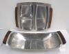 Danish Modern Stainless Steel Divided Serving Trays with Teak Handles, 18/8, Denmark, Set of 2
