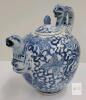 Chinese Blue and White Porcelain Teapot, Dragon Handle & Spout, Qing Mark, 5.5" Tall - 4