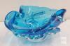 Murano Style Blue Hand-Blown Cased Glass Art Bowl Ashtray, Pulled Rim, Organic Form, c. 1960s
