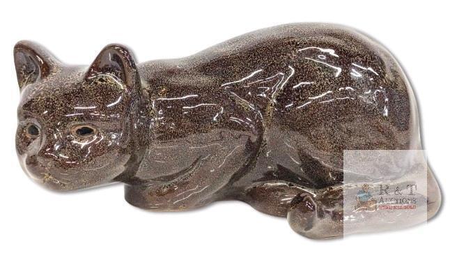 Samaco Ceramic Cat Figure 12" Long, Speckled Glaze, AG0842, No Chips or Cracks