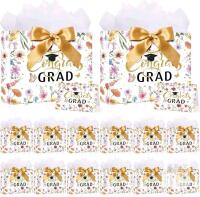 New Maitys 12 Pack 13" Large Wildflower Birthday Bags for Graduation Celebration Flower Happy Birthday Gift Paper Bags with Tissue Papers, Ribbons and Greeting Cards