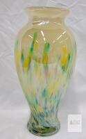 Hand-Blown Glass Vase, 11" Tall, Multicolor Splatter Design