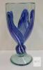 Hand-Blown Art Glass Goblet by Jon Duncan, Blue & White Feathered Swirl, 6.5 In, Signed Studio 18 - 2