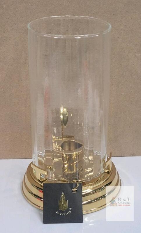 PartyLite Heritage Hurricane Candle Holder Brass & Ribbed Glass, 7.5" Height, Gold Finish