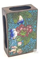Antique Match Box Holder / Brass and Enamel Cloisonn&eacute; with Floral Designs, 2.25" Long