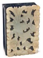 Antique Match Box Holder / Etched Brass and Carved Stone with Floral & Tropical Bird Design, 2.25" Long, Break In One Corner