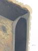 Antique Match Box Holder / Etched Brass and Carved Stone with Floral & Tropical Bird Design, 2.25" Long, Break In One Corner - 4