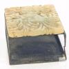 Antique Match Box Holder / Etched Brass and Carved Stone with Floral & Tropical Bird Design, 2.25" Long, Break In One Corner - 5