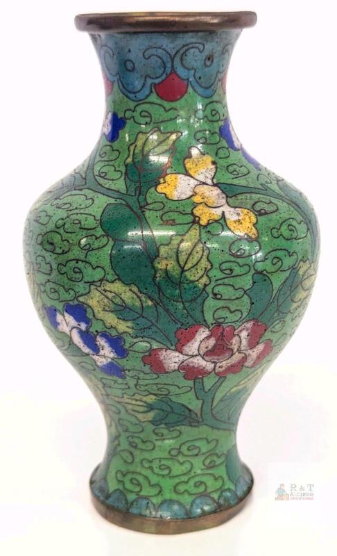 Vintage Hand enameled Cloisonn&eacute; Chinese Small Vase, Floral Design, 5.2"