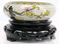 Vintage Hand enameled Cloisonn&eacute; Chinese Bowl With Stand, Cherry Blossom Design, 5" Diameter &times; 1.75" Tall (3.25" Tall On Stand)