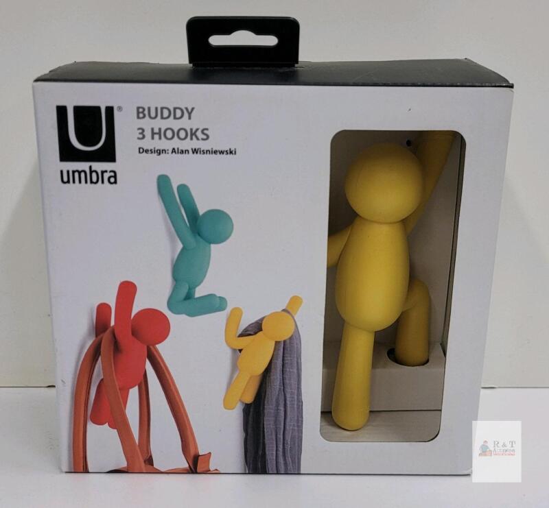 Umbra Buddy 3-Hook Set, Decorative Wall Hooks, Max 5 lbs Each, Multicolor, Alan Wisniewski Design